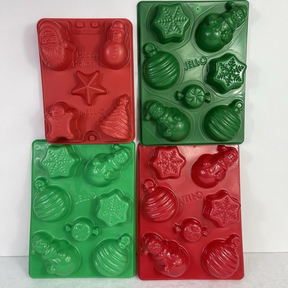 Jello Jiggler Molds 4 Christmas‎ Holidays Santa Snowman Ornaments Candy Lot Of 4